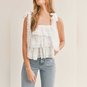 EMBROIDERED TIERED LACES TOP WITH LACE SELF TIE STRAPS